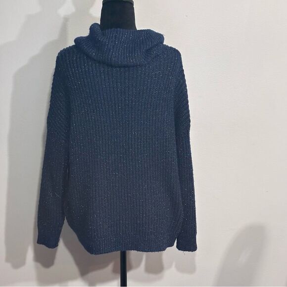 a.n.a Women’s Navy Blue Cowl Neck Turtleneck Knit Speckled Sweater Small - Picture 2 of 15